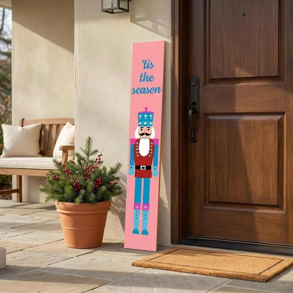 47" Pink And Blue Solid Wood Christmas Nutcracker Porch Sign Homeroots Outdoor