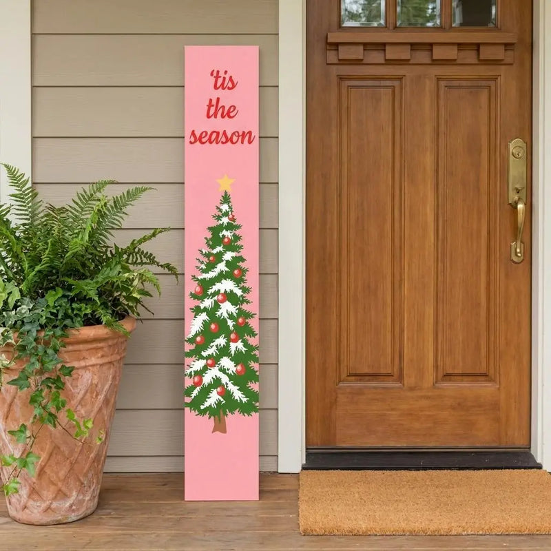 47" Pink And Green Solid Wood Christmas Christmas Tree Porch Sign Homeroots Outdoor