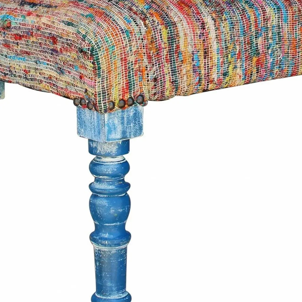 47" Rainbow Stripe Blue Leg Upholstered Bench Homeroots Living Room