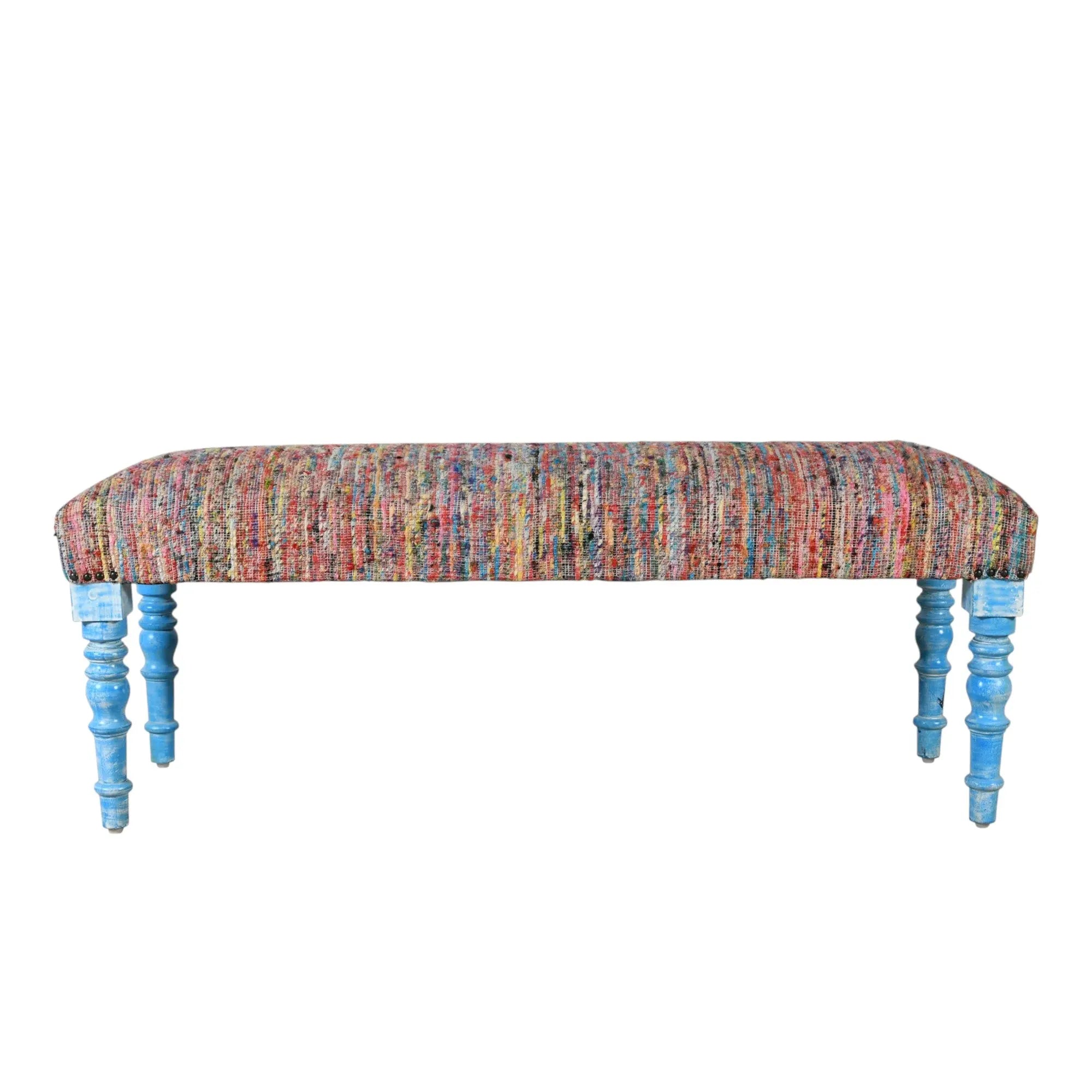 47" Rainbow Stripe Blue Leg Upholstered Bench Homeroots Living Room