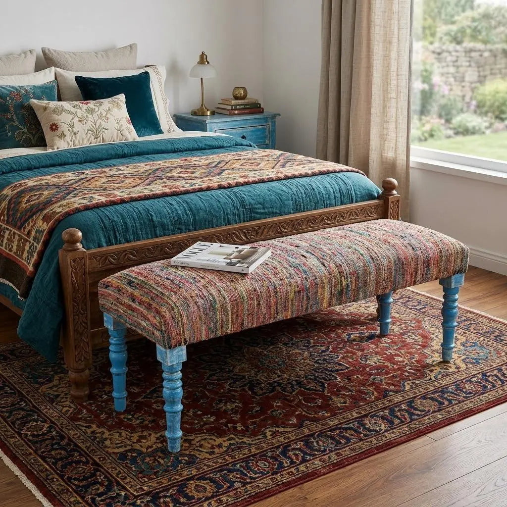 47" Rainbow Stripe Blue Leg Upholstered Bench Homeroots Living Room