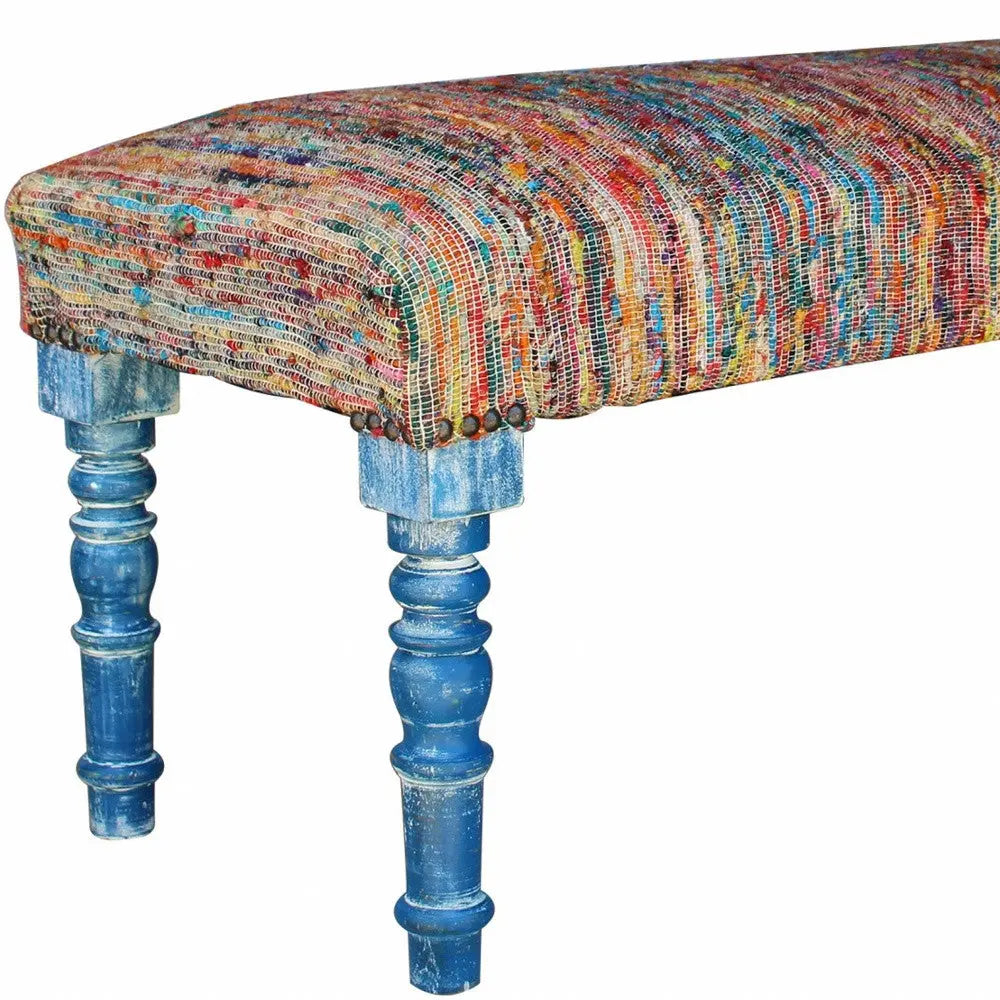 47" Rainbow Stripe Blue Leg Upholstered Bench Homeroots Living Room