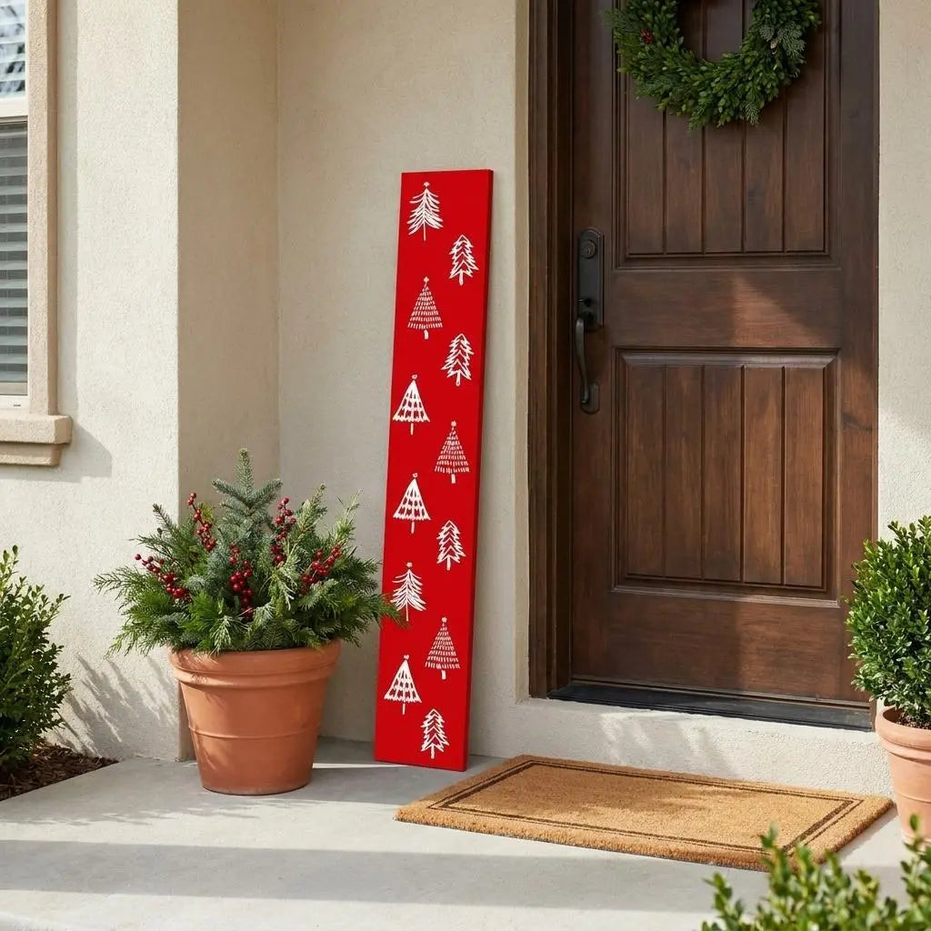 47" Red And White Solid Wood Christmas Christmas Trees Porch Sign Homeroots Outdoor
