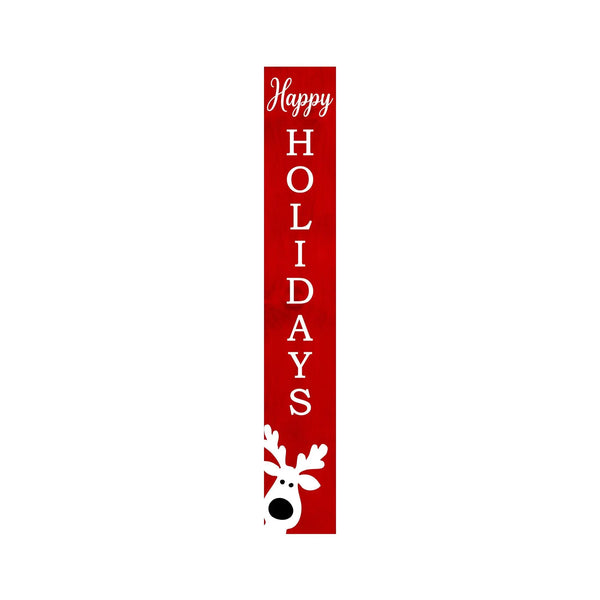 47" Red And White Solid Wood Happy Holidays Christmas Reindeer Porch Sign Homeroots Outdoor