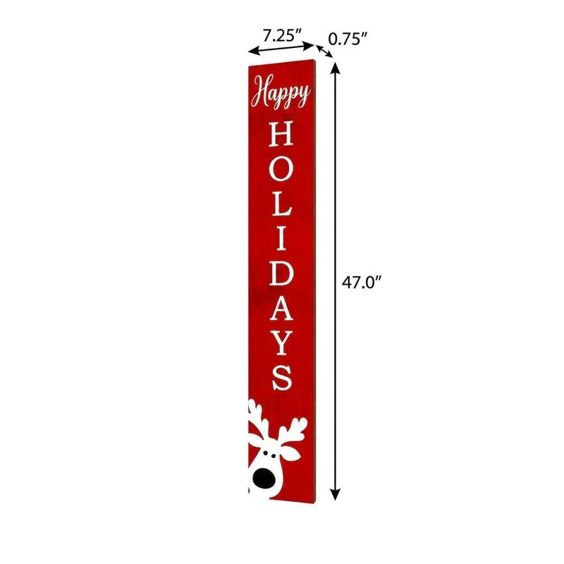 47" Red And White Solid Wood Happy Holidays Christmas Reindeer Porch Sign Homeroots Outdoor