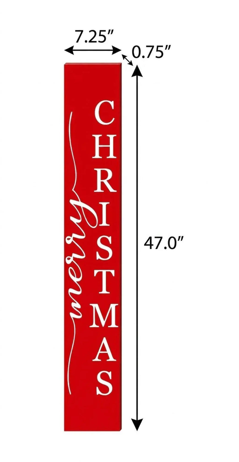 47" Red And White Solid Wood Merry Christmas Christmas Snow Scene Porch Sign Homeroots Outdoor
