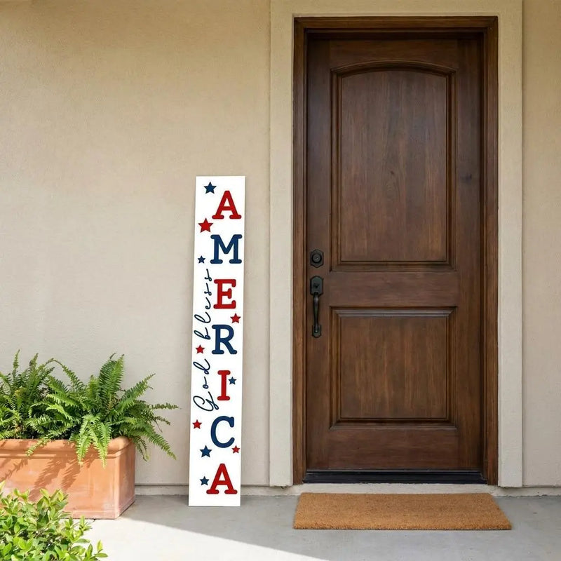 47" Red White And Blue Solid Wood God Bless America Porch Sign Homeroots Outdoor