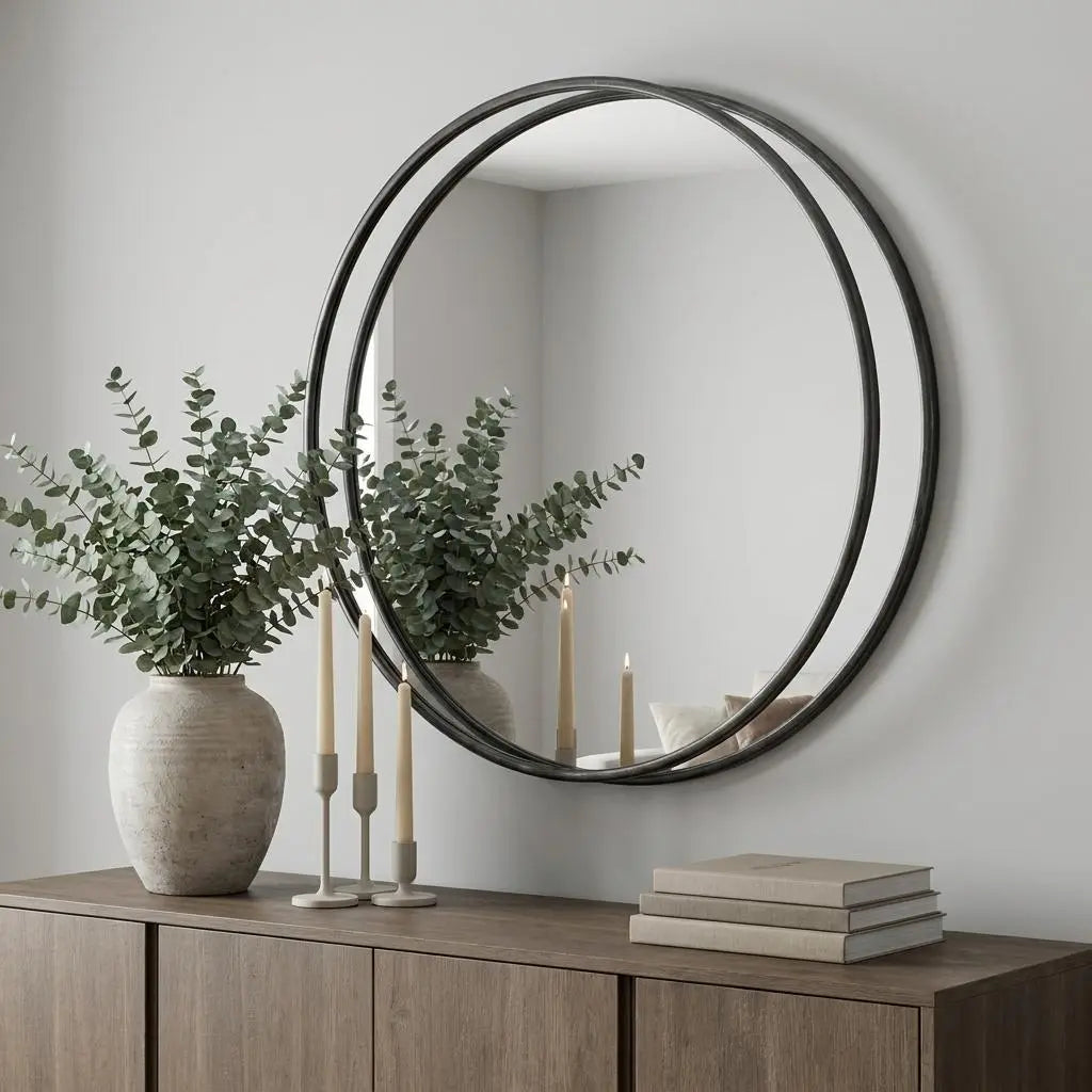 47" Round Black Metal Frame Wall Mirror Homeroots Bed & Bath