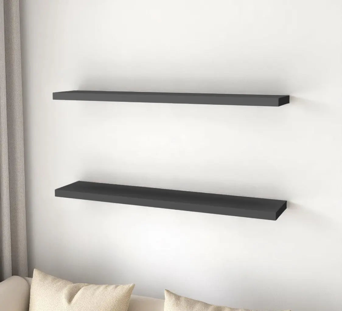 47" Set Of Two Dark Gray Wood Wall Mounted Floating Shelves - GreatEagleInc