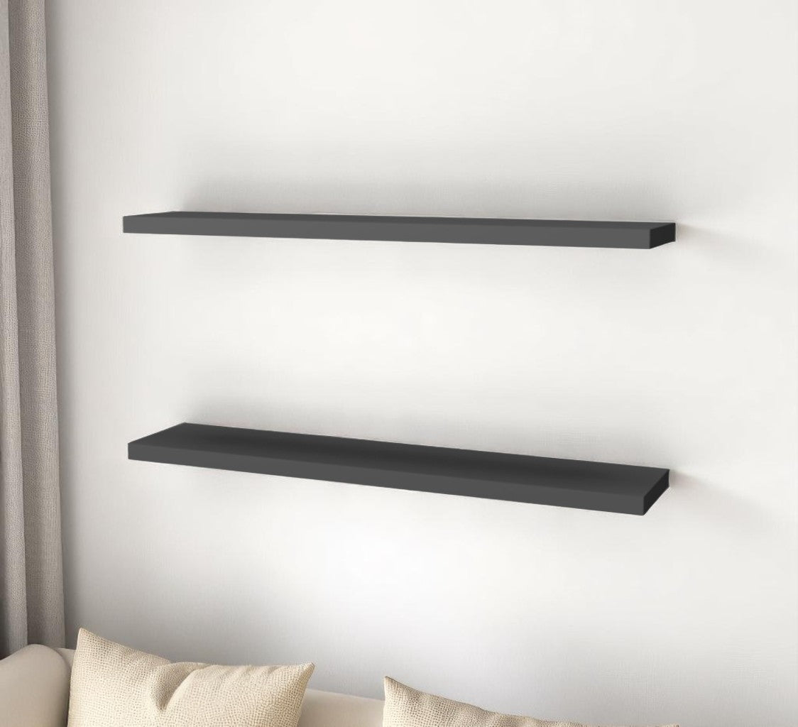 47" Set Of Two Dark Gray Wood Wall Mounted Floating Shelves - GreatEagleInc