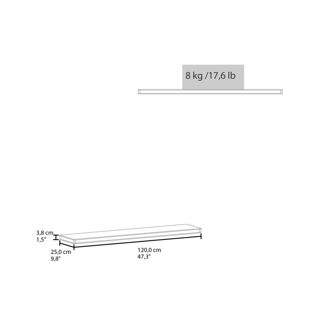 47" Set Of Two Dark Gray Wood Wall Mounted Floating Shelves - GreatEagleInc