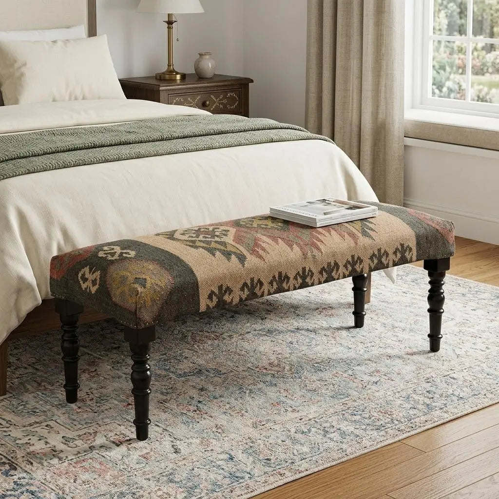 47" Shades of Brown Black Leg Southwest Upholstered Bench Homeroots Living Room