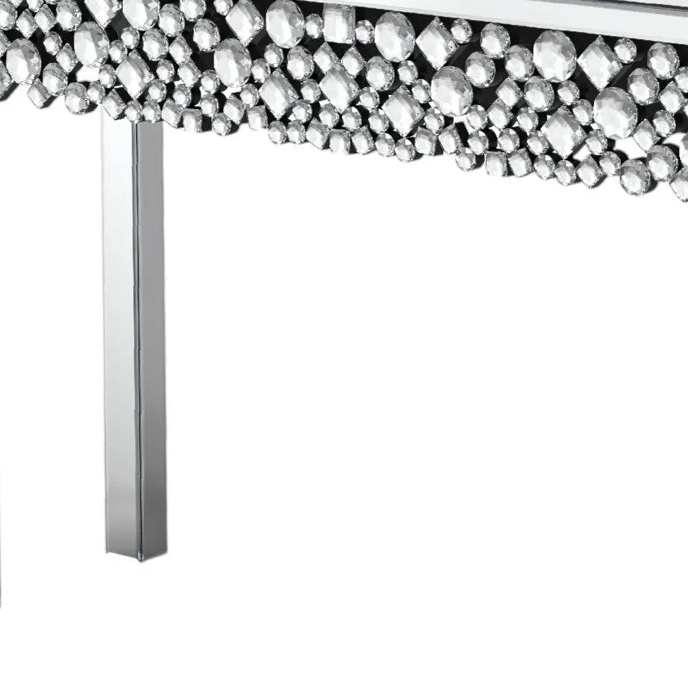 47" Silver Mirrored Glass Faux Crystal Bling Console Table Homeroots Living Room