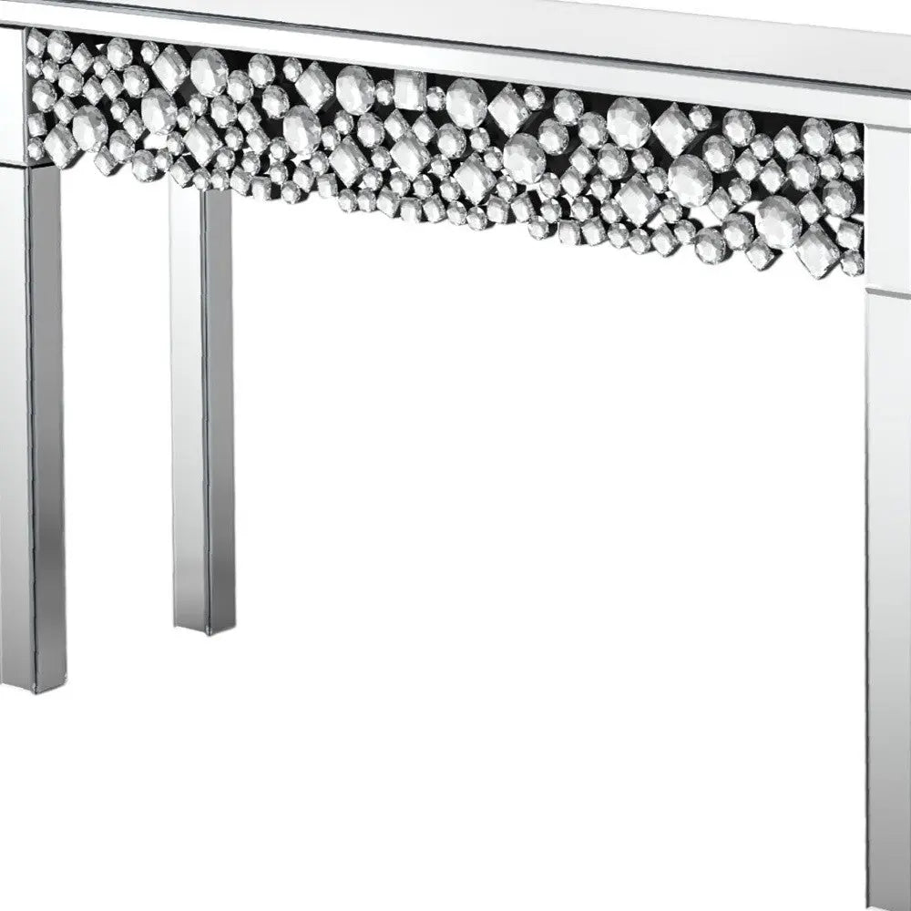 47" Silver Mirrored Glass Faux Crystal Bling Console Table Homeroots Living Room