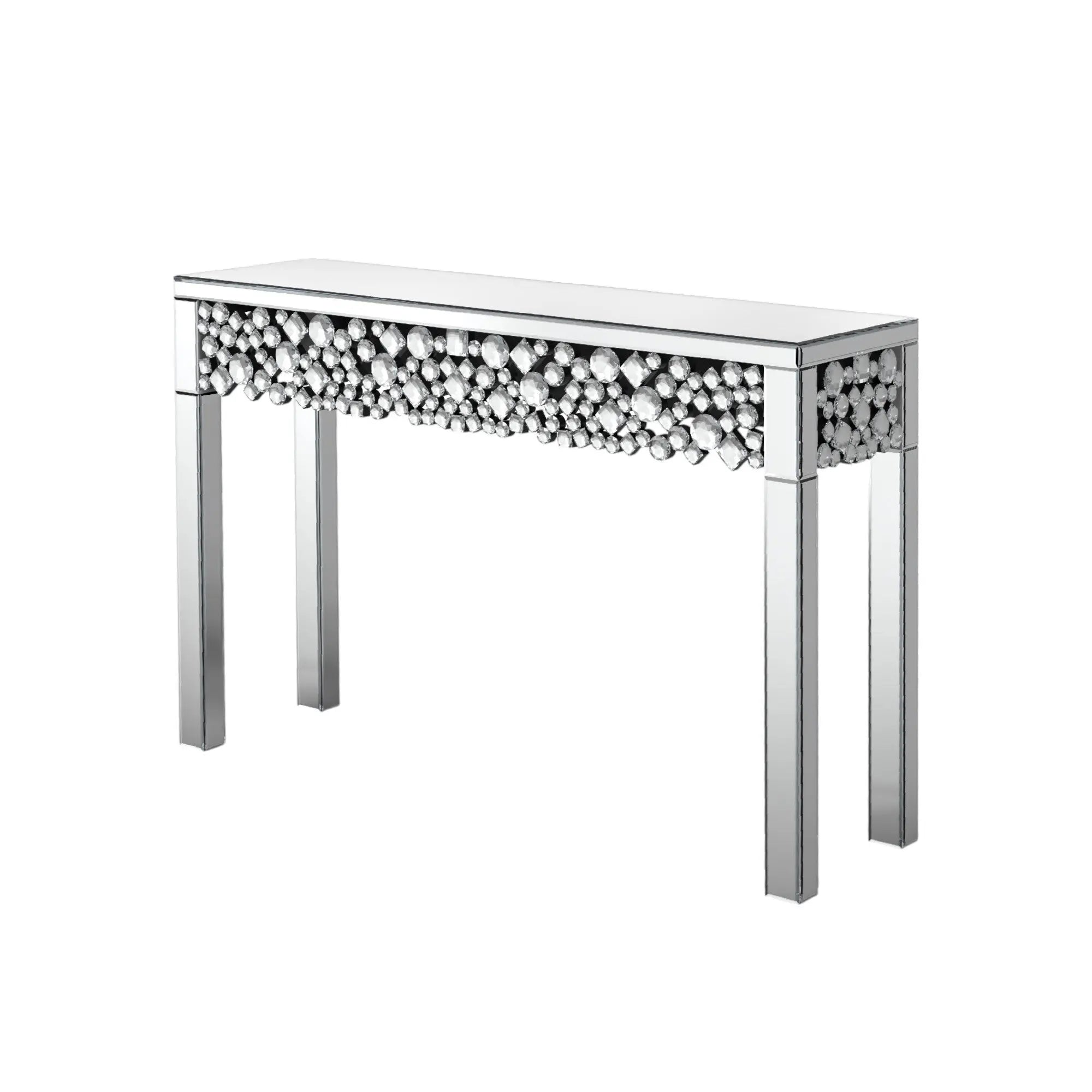 47" Silver Mirrored Glass Faux Crystal Bling Console Table Homeroots Living Room