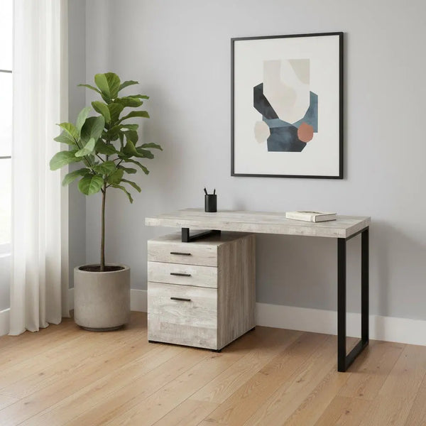 24" Taupe and Black Computer Desk With Three Drawers - GreatEagleInc