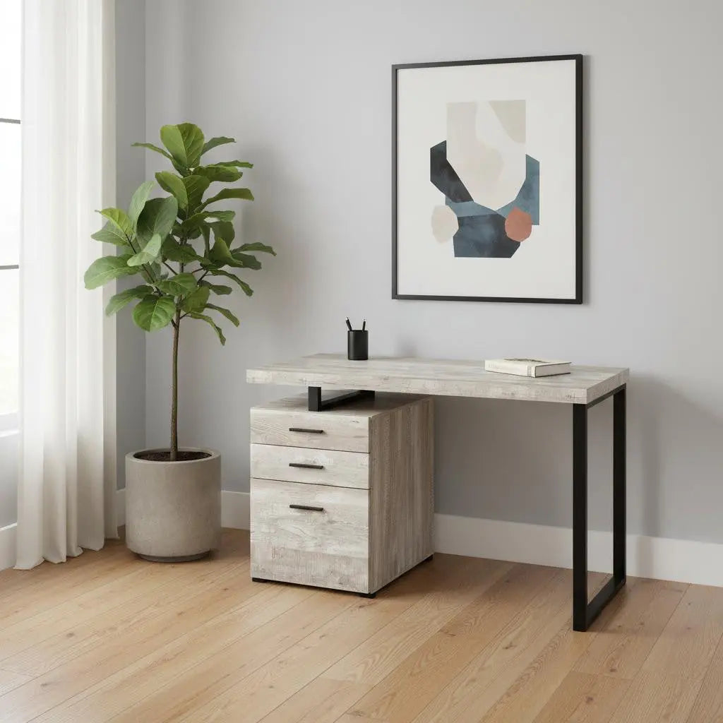 24" Taupe and Black Computer Desk With Three Drawers - GreatEagleInc
