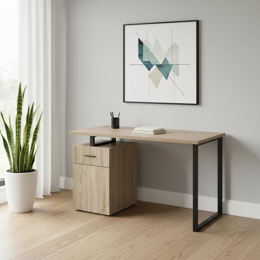 47" Taupe and Black Wood and Metal Sled Computer Desk Homeroots Office