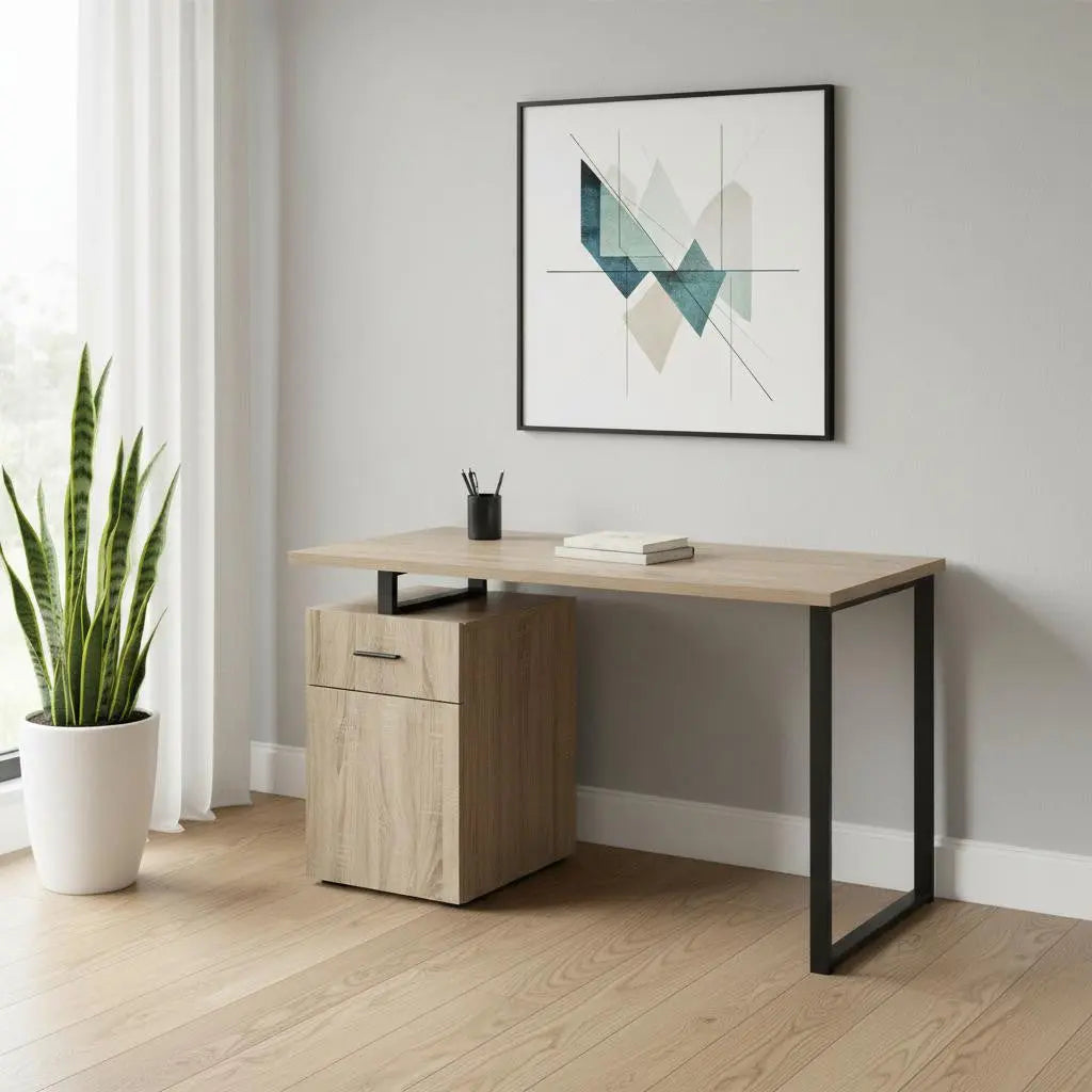 47" Taupe and Black Wood and Metal Sled Computer Desk Homeroots Office