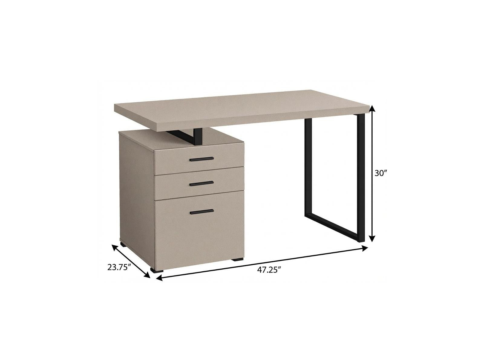47" Taupe and Black Wood and Metal Sled Computer Desk With Three Drawers Homeroots Office