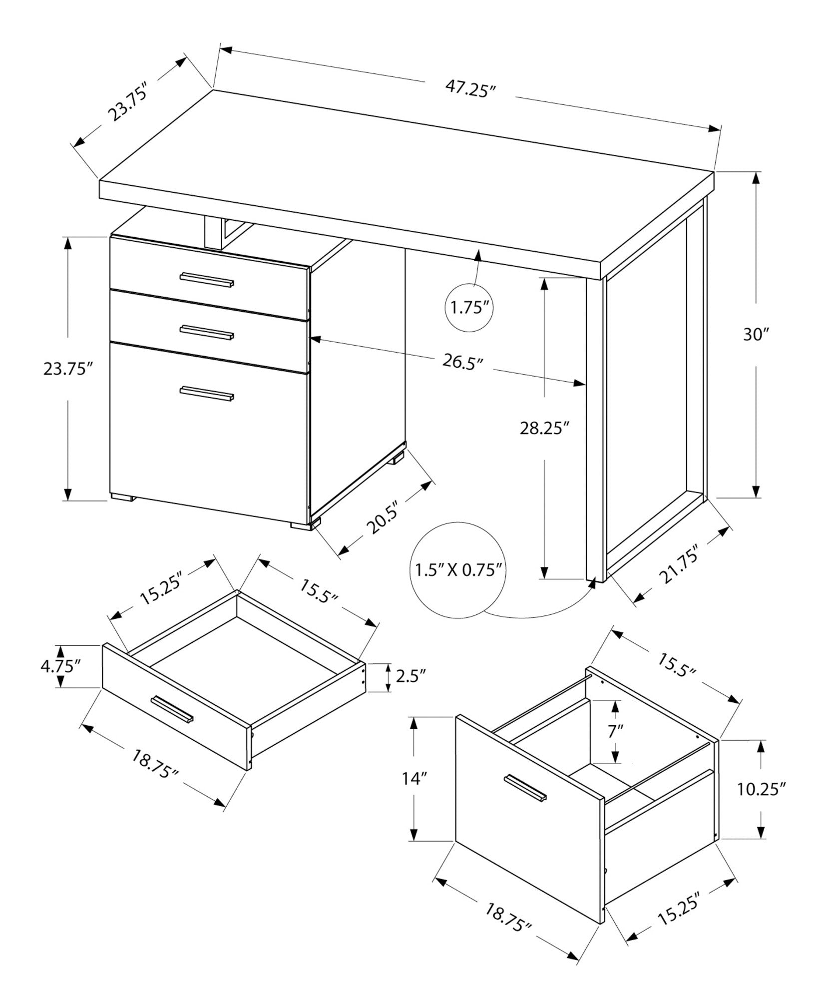 47" Taupe and Black Wood and Metal Sled Computer Desk With Three Drawers Homeroots Office