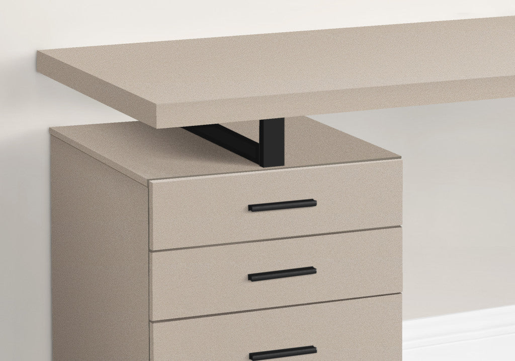 47" Taupe and Black Wood and Metal Sled Computer Desk With Three Drawers Homeroots Office
