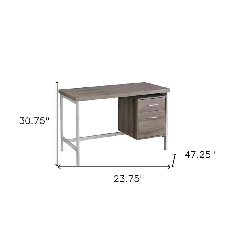 24" Taupe and Silver Computer Desk With Two Drawers - GreatEagleInc