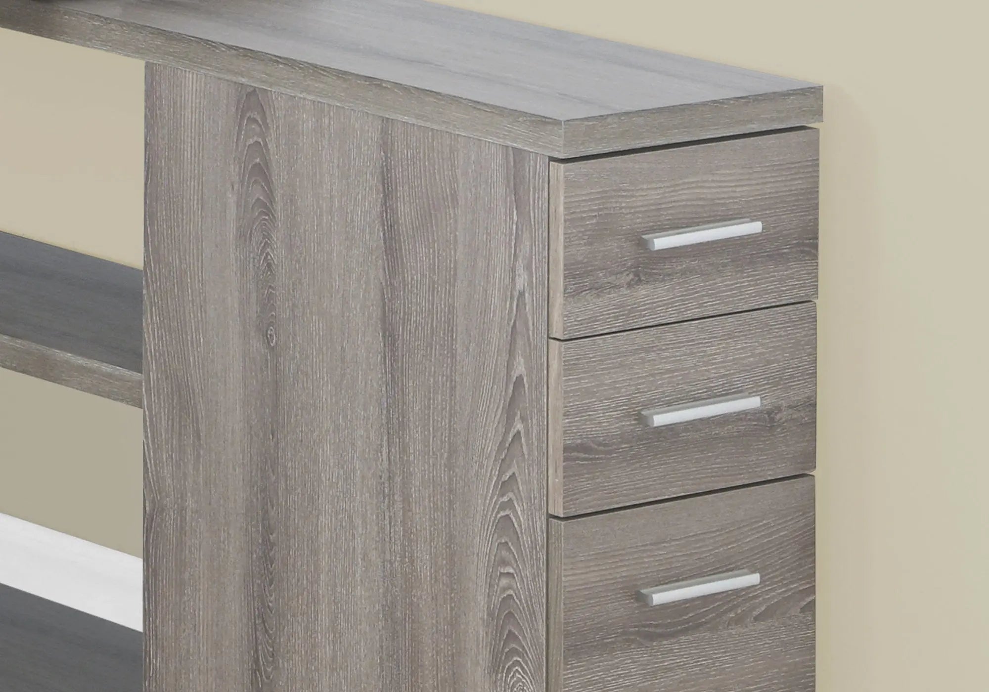 47" Taupe and Silver L Shape Computer Desk With Three Drawers - GreatEagleInc