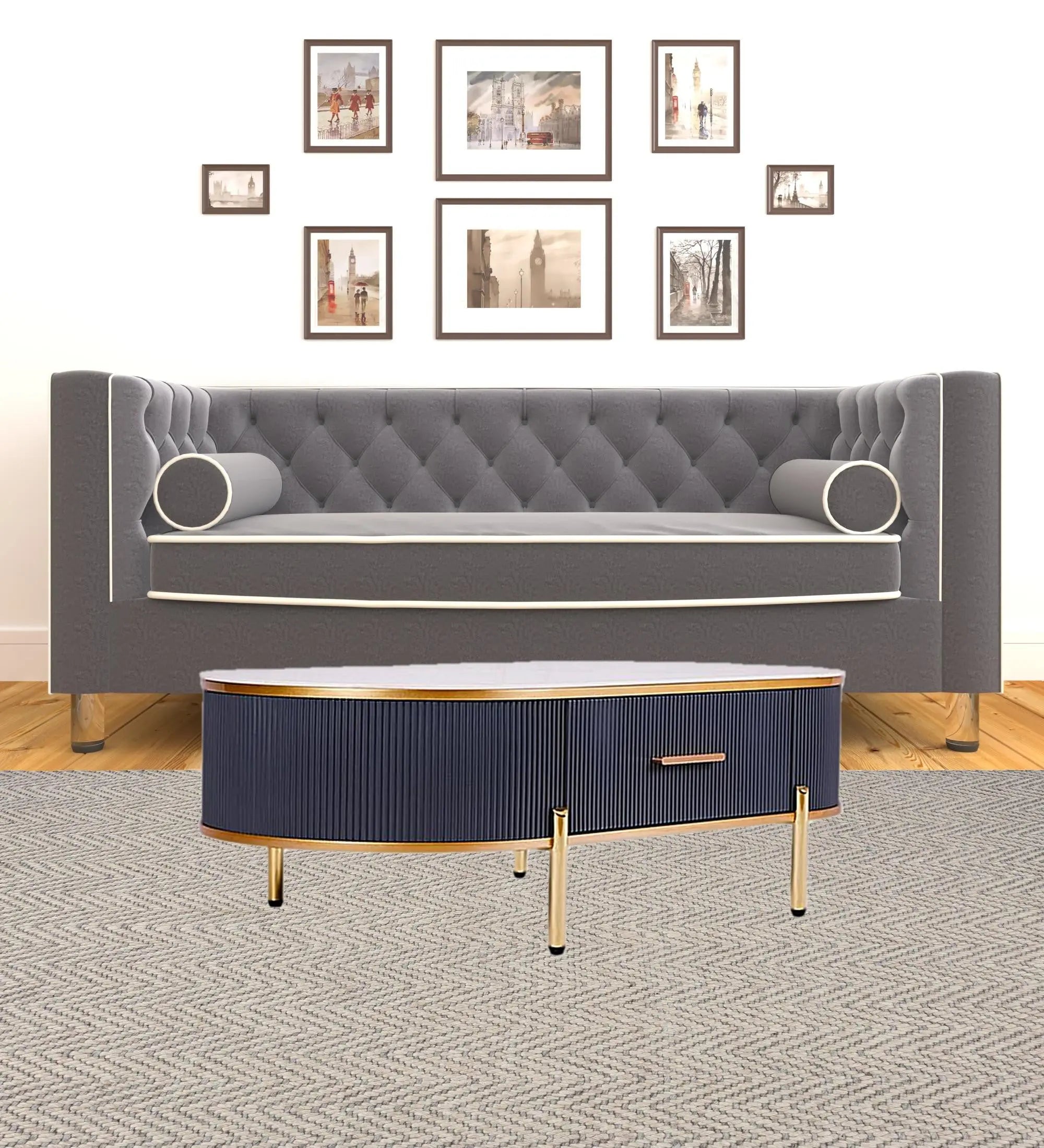 47" White And Gold Stone And Stainless Steel Oval Coffee Table With Drawer Homeroots Living Room