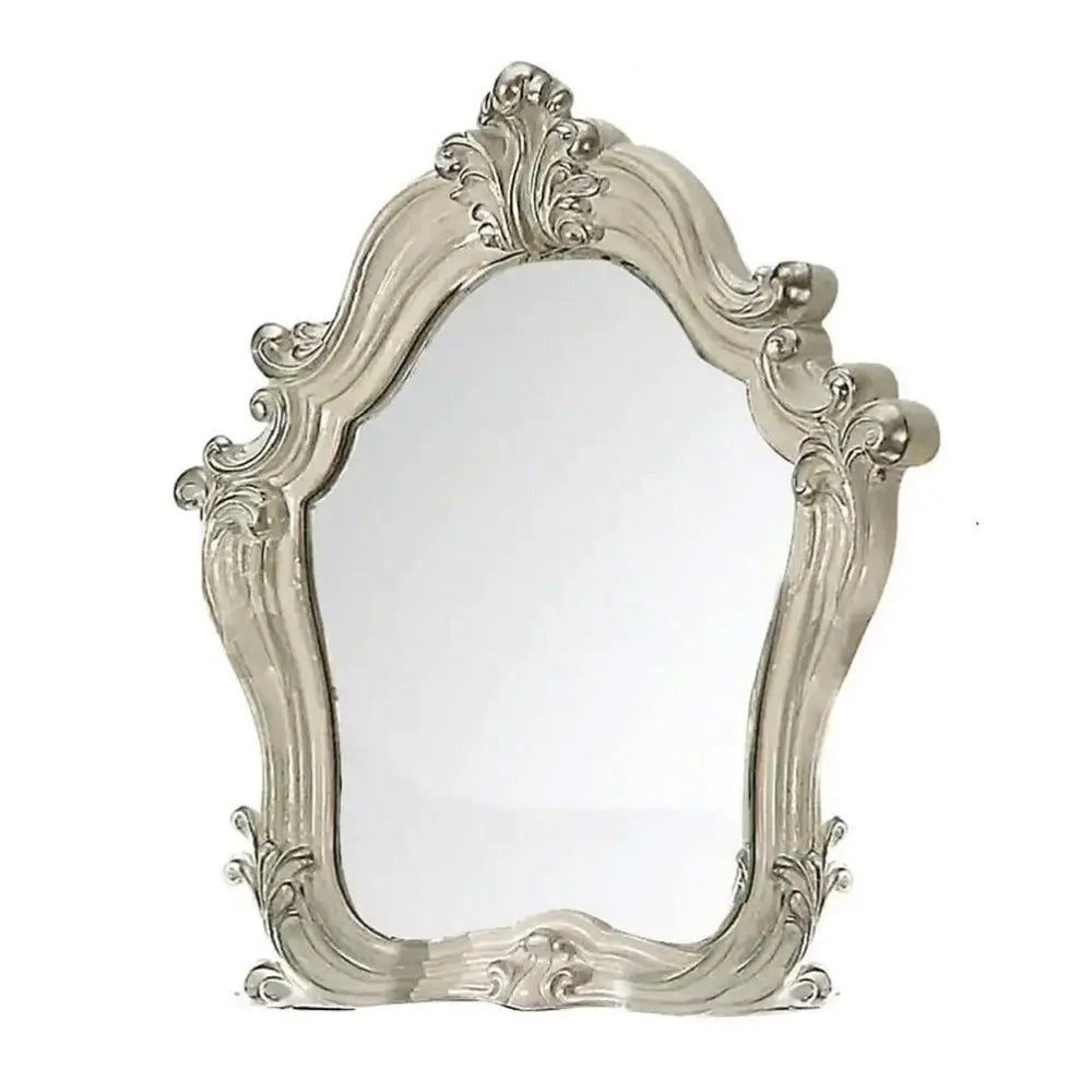 47" White And Silver Abstract Wood Framed Antiqued Glass Mounted Dresser Mirror Homeroots Bed & Bath