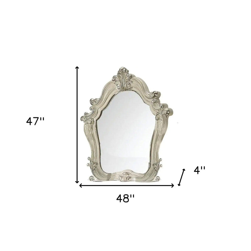47" White And Silver Abstract Wood Framed Antiqued Glass Mounted Dresser Mirror Homeroots Bed & Bath
