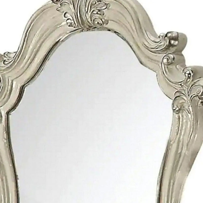 47" White And Silver Abstract Wood Framed Antiqued Glass Mounted Dresser Mirror Homeroots Bed & Bath