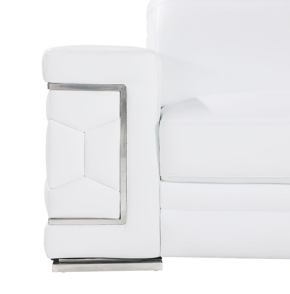47" White And Silver Genuine Leather Club Chair - GreatEagleInc