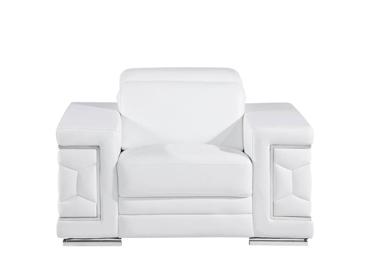 47" White And Silver Genuine Leather Club Chair - GreatEagleInc