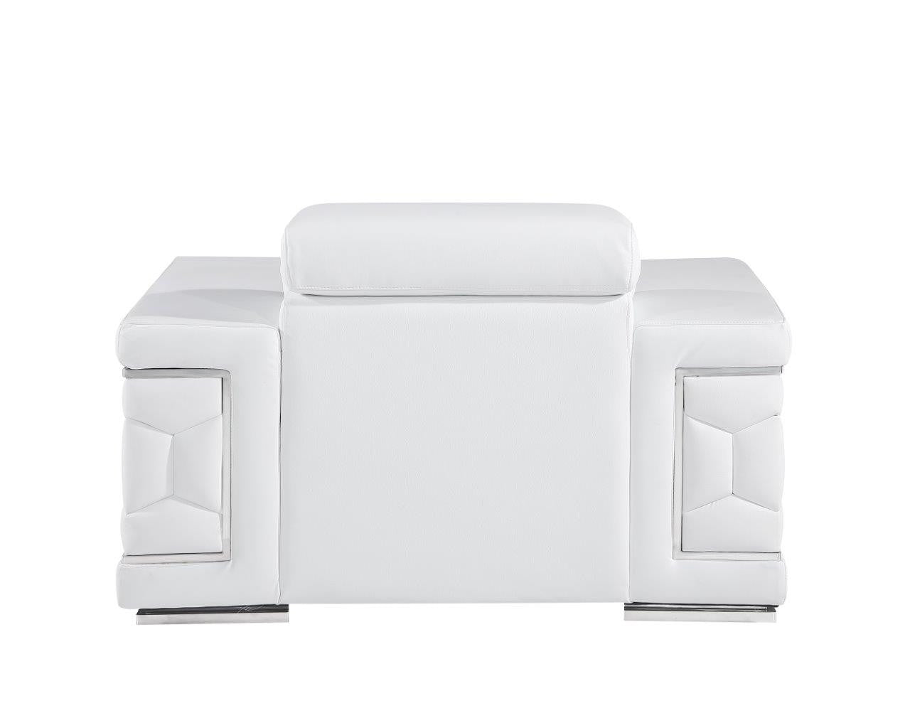 47" White And Silver Genuine Leather Club Chair - GreatEagleInc