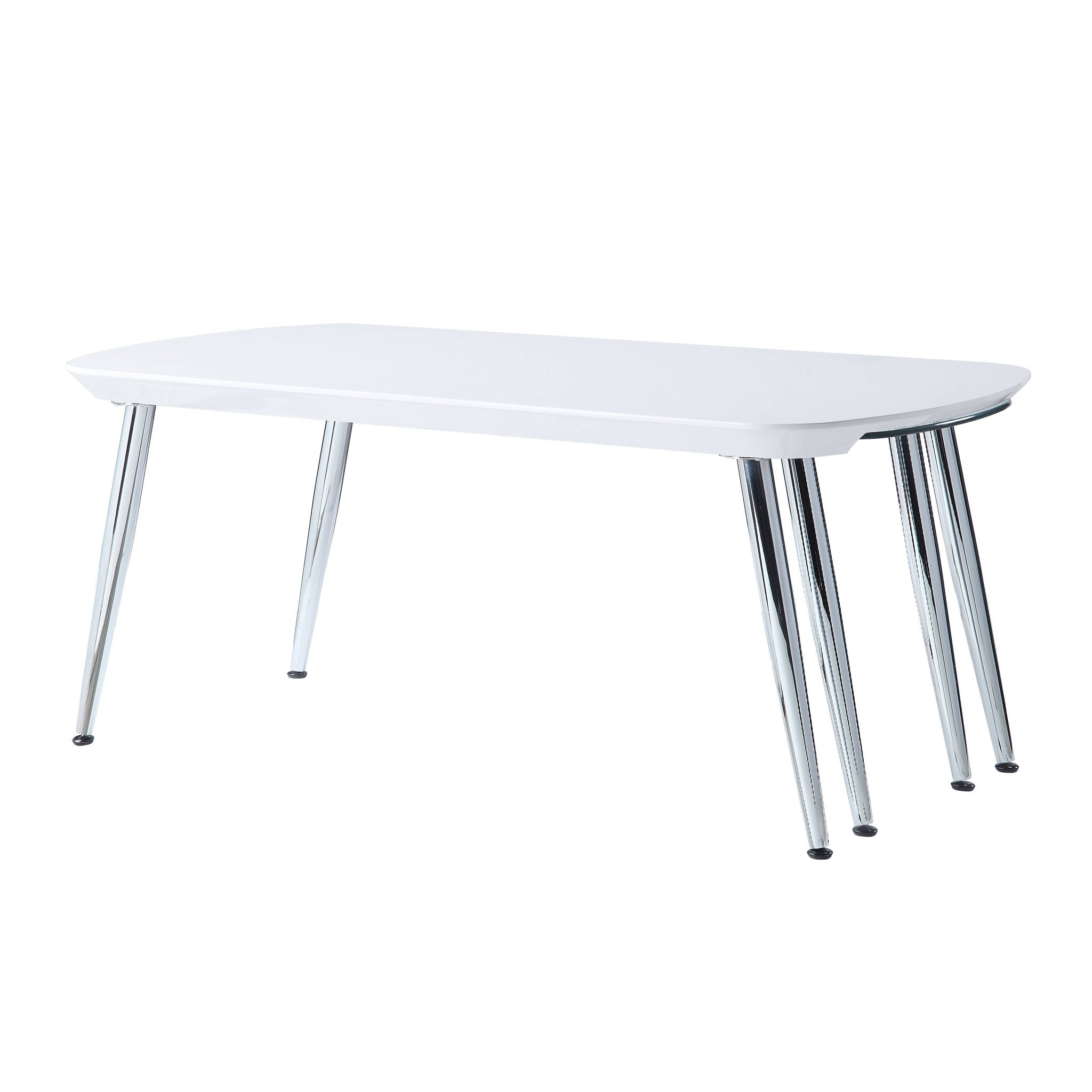 47" White Clear and Silver Wood And Glass And Metal Coffee Table - GreatEagleInc