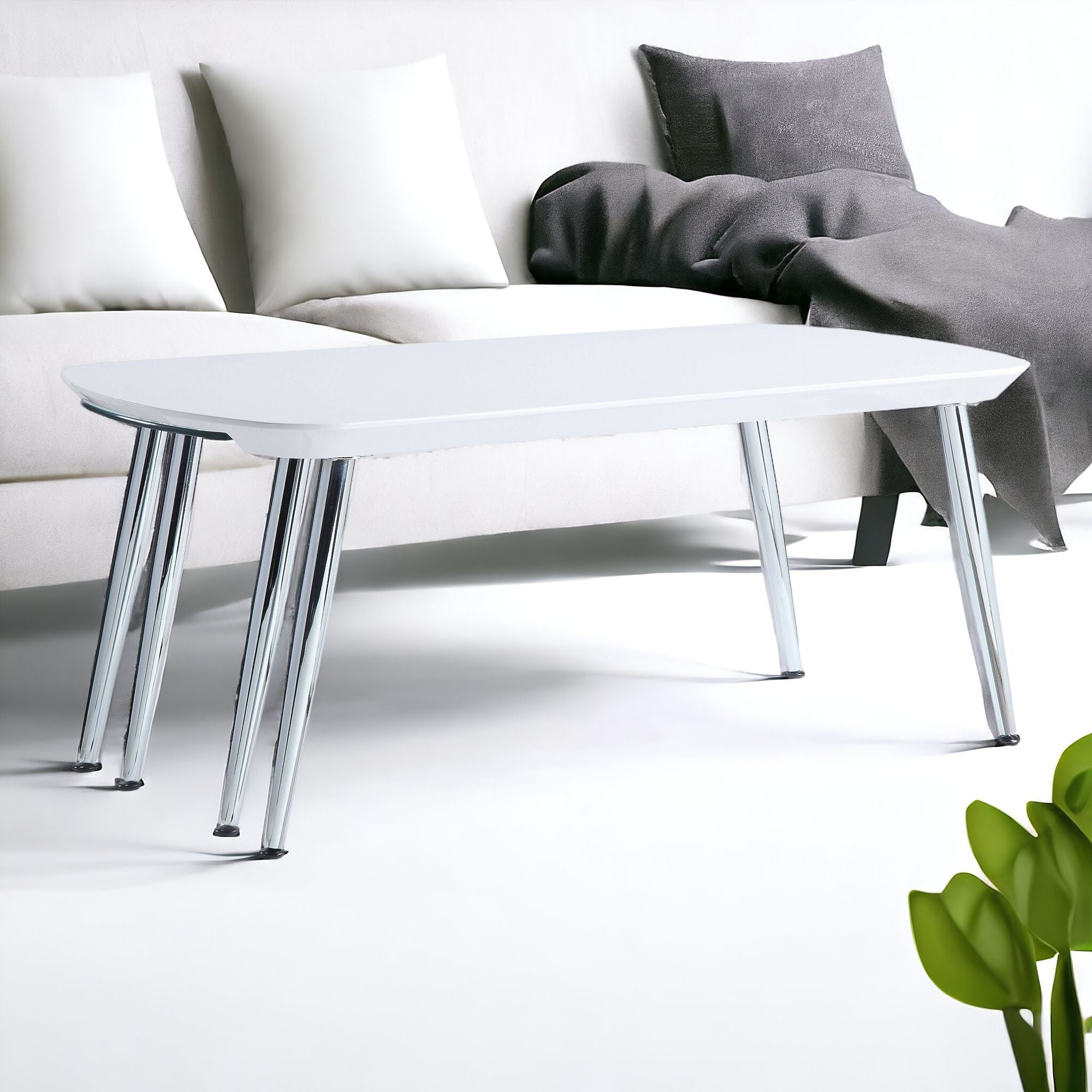47" White Clear and Silver Wood And Glass And Metal Coffee Table - GreatEagleInc