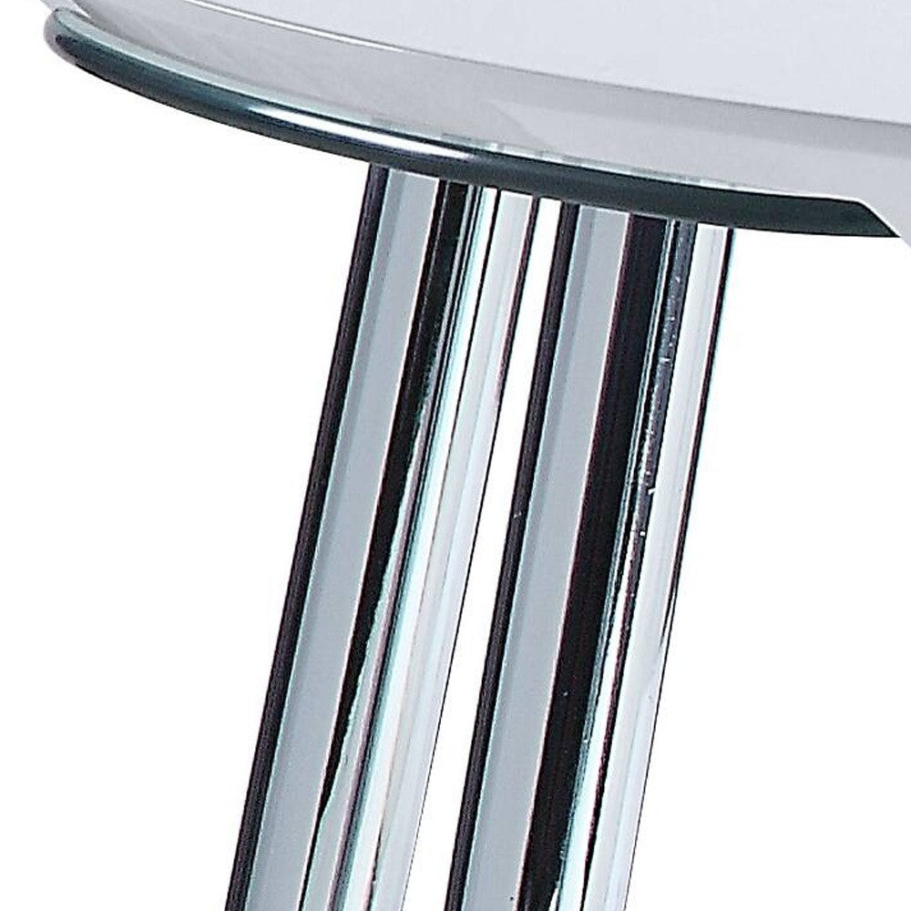 47" White Clear and Silver Wood And Glass And Metal Coffee Table - GreatEagleInc
