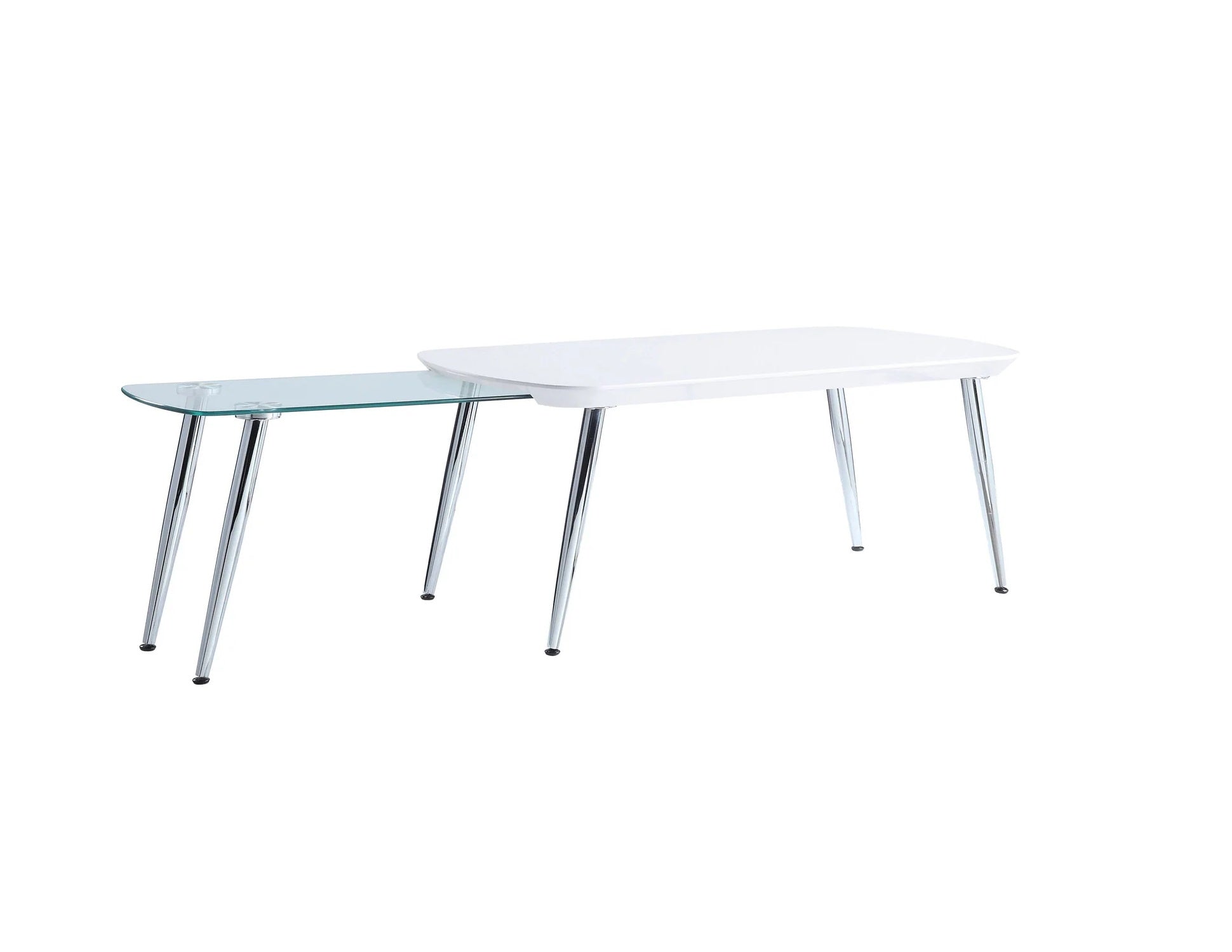 47" White Clear and Silver Wood And Glass And Metal Coffee Table - GreatEagleInc