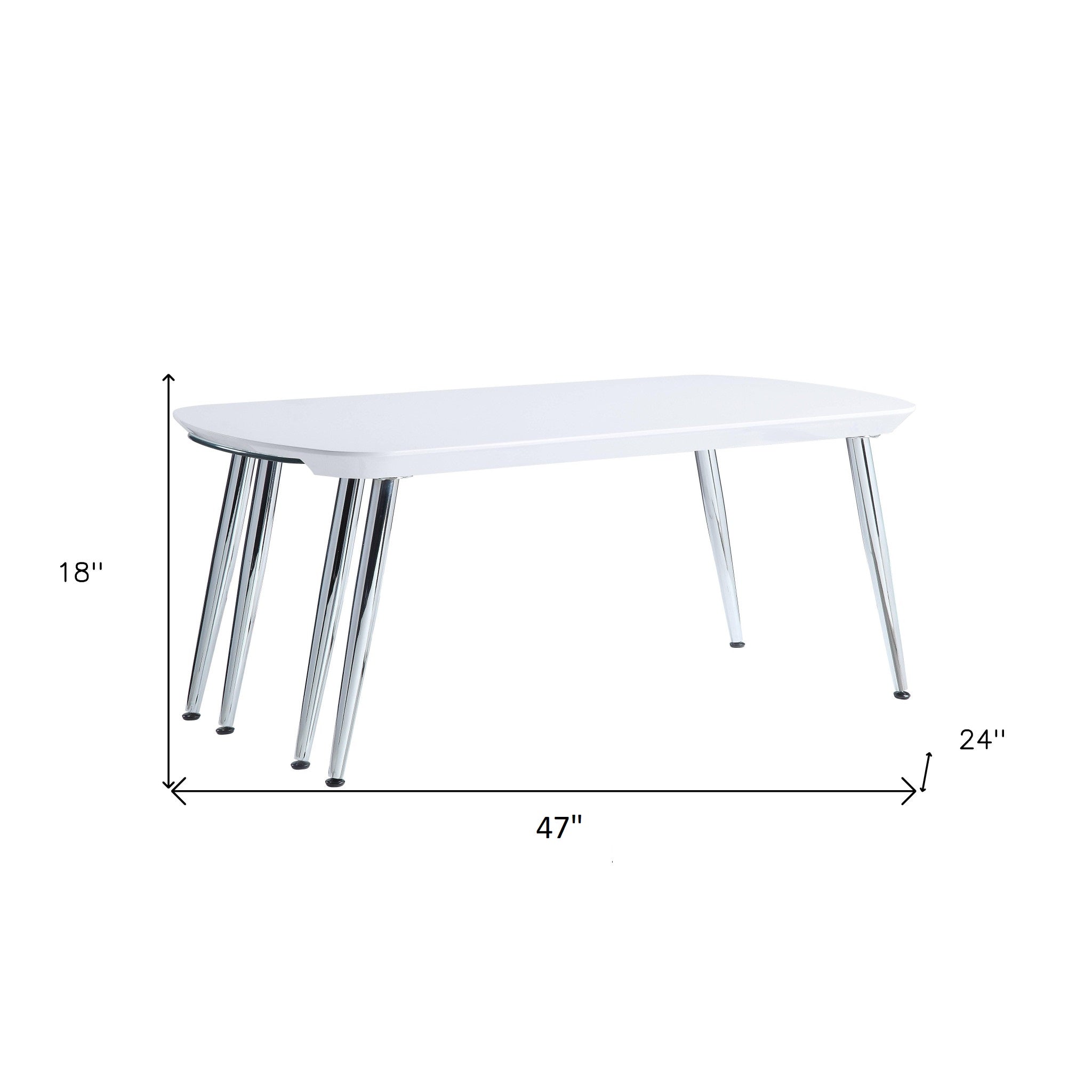 47" White Clear and Silver Wood And Glass And Metal Coffee Table - GreatEagleInc
