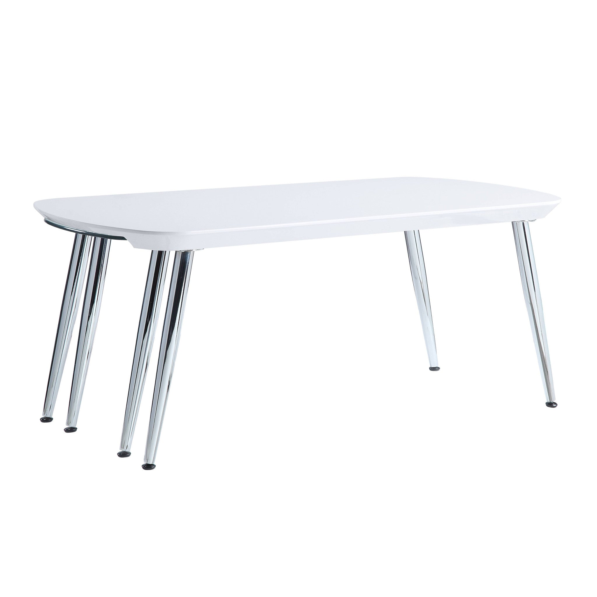 47" White Clear and Silver Wood And Glass And Metal Coffee Table - GreatEagleInc