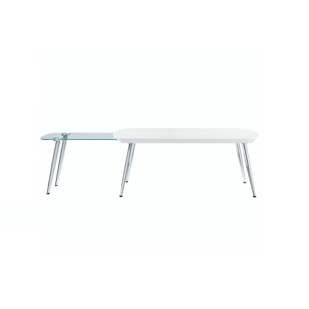 47" White Clear and Silver Wood And Glass And Metal Coffee Table - GreatEagleInc
