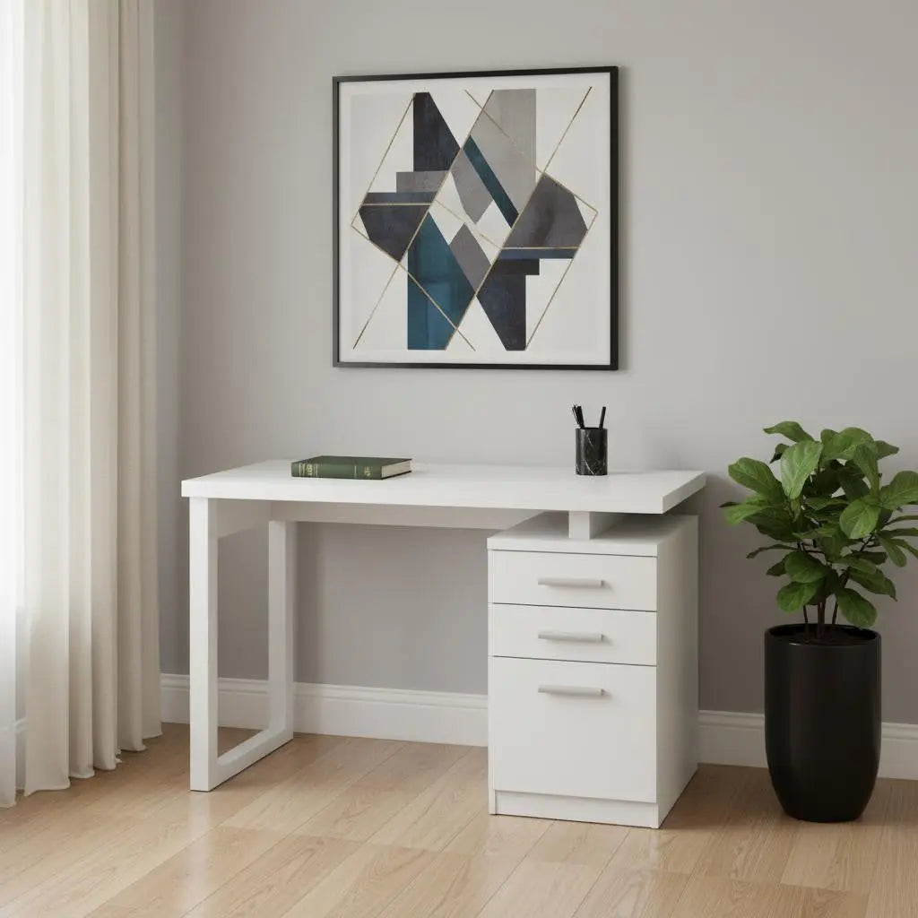 47" White Computer Desk With Three Drawers Homeroots Office