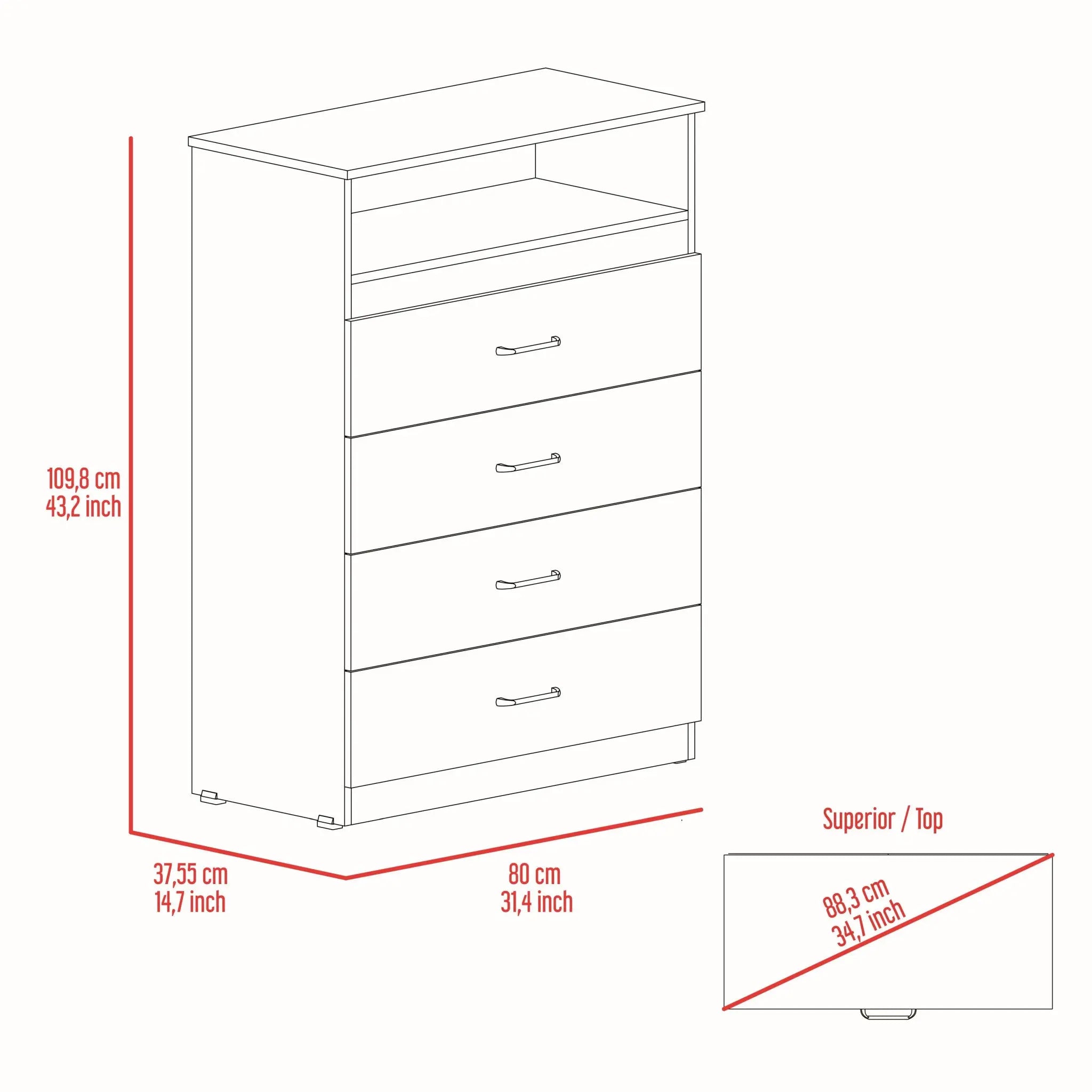 47" White Four Drawer Dresser Homeroots Bed & Bath