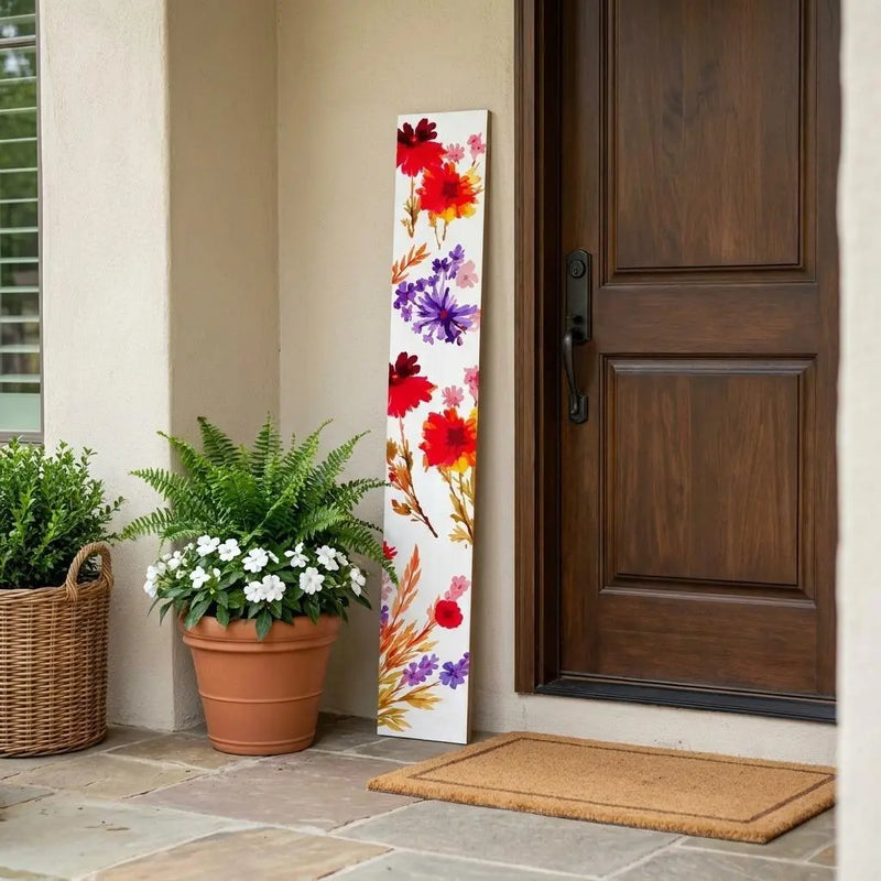 47" White Red And Purple Solid Wood Floral Bouquet Porch Sign Homeroots Outdoor