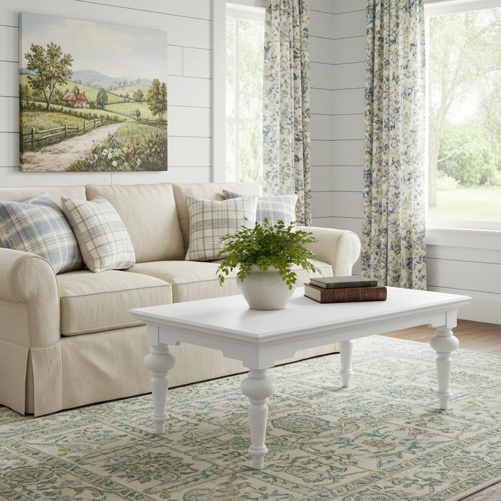 47" White Solid Wood Coffee Table Homeroots Living Room