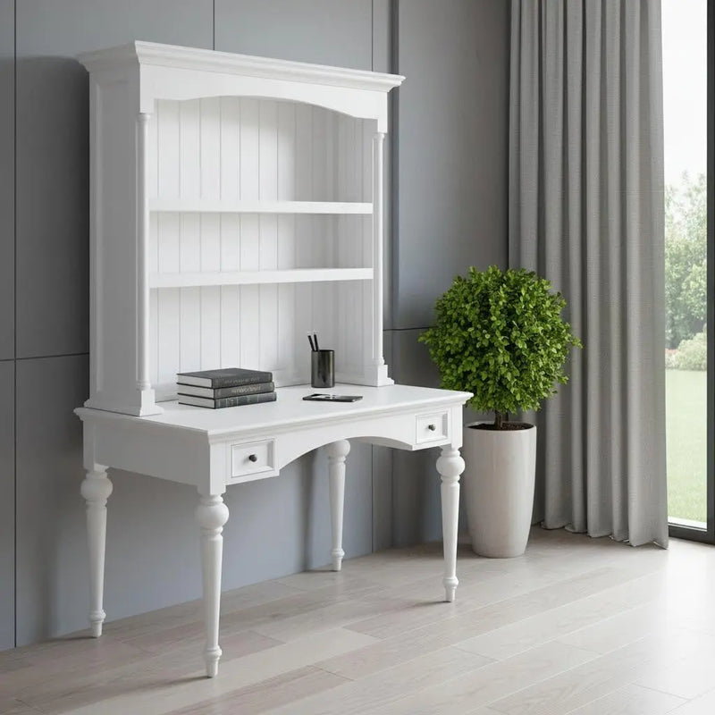 47" White Solid Wood Computer Desk With Hutch With Two Drawers Homeroots Office