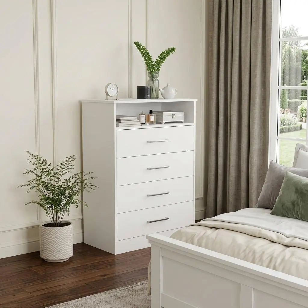 47" White Wood Four Drawer Dresser Homeroots Bed & Bath