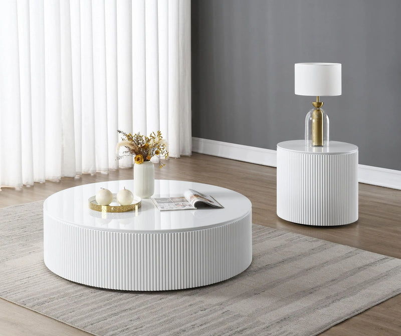 47" White Wood Round Drum Coffee Table Homeroots Living Room