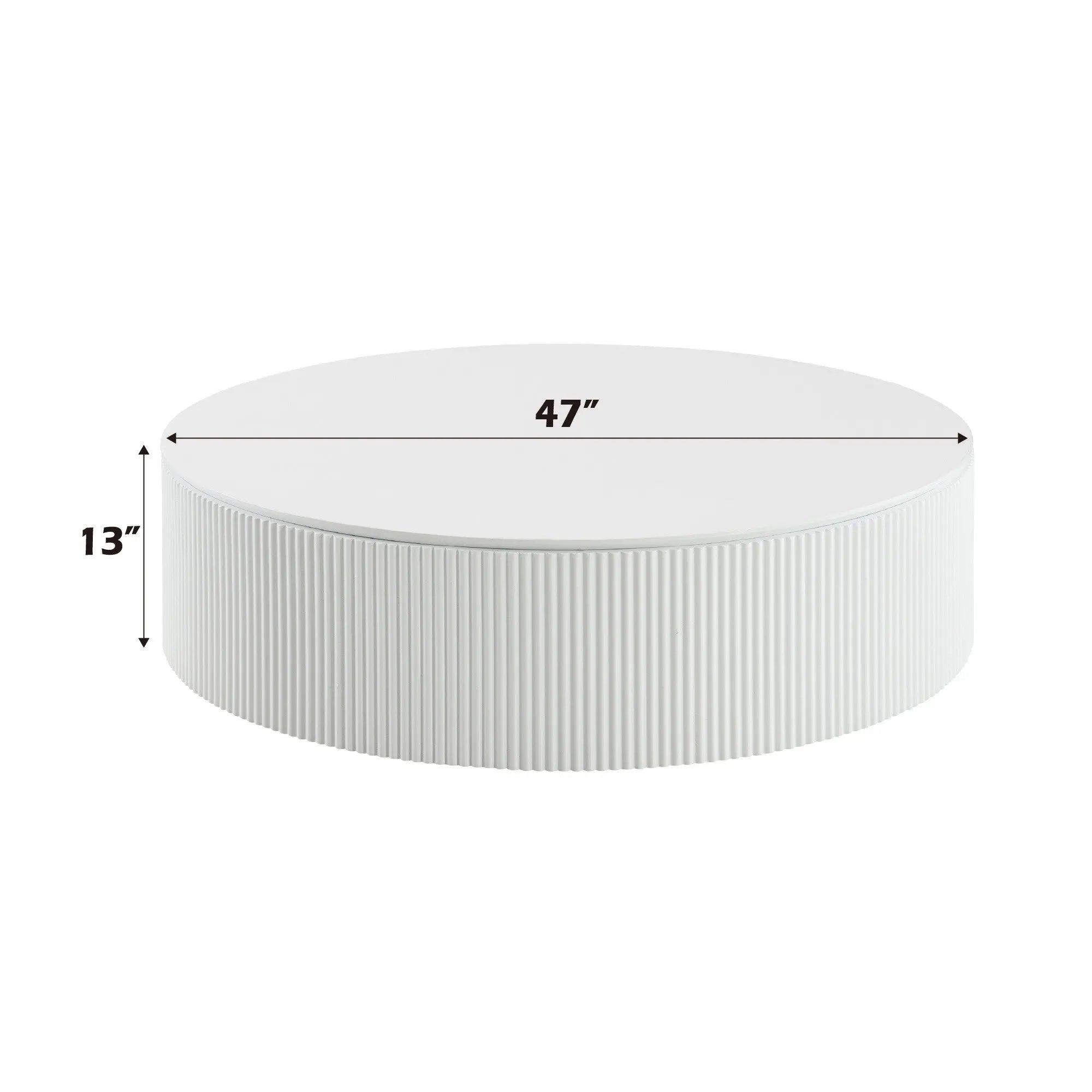 47" White Wood Round Drum Coffee Table Homeroots Living Room